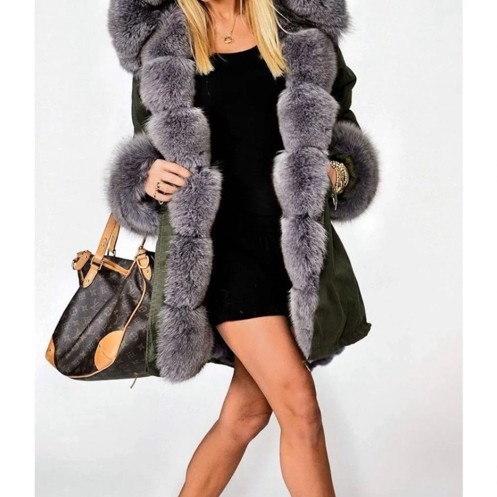 BLACK Hooded Faux Fur Lined Warm Coat NEW ARRIVES NEW